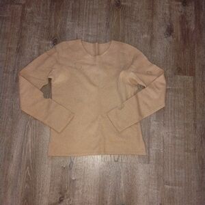 Tan Rib Knit Cutout Long Sleeve Top